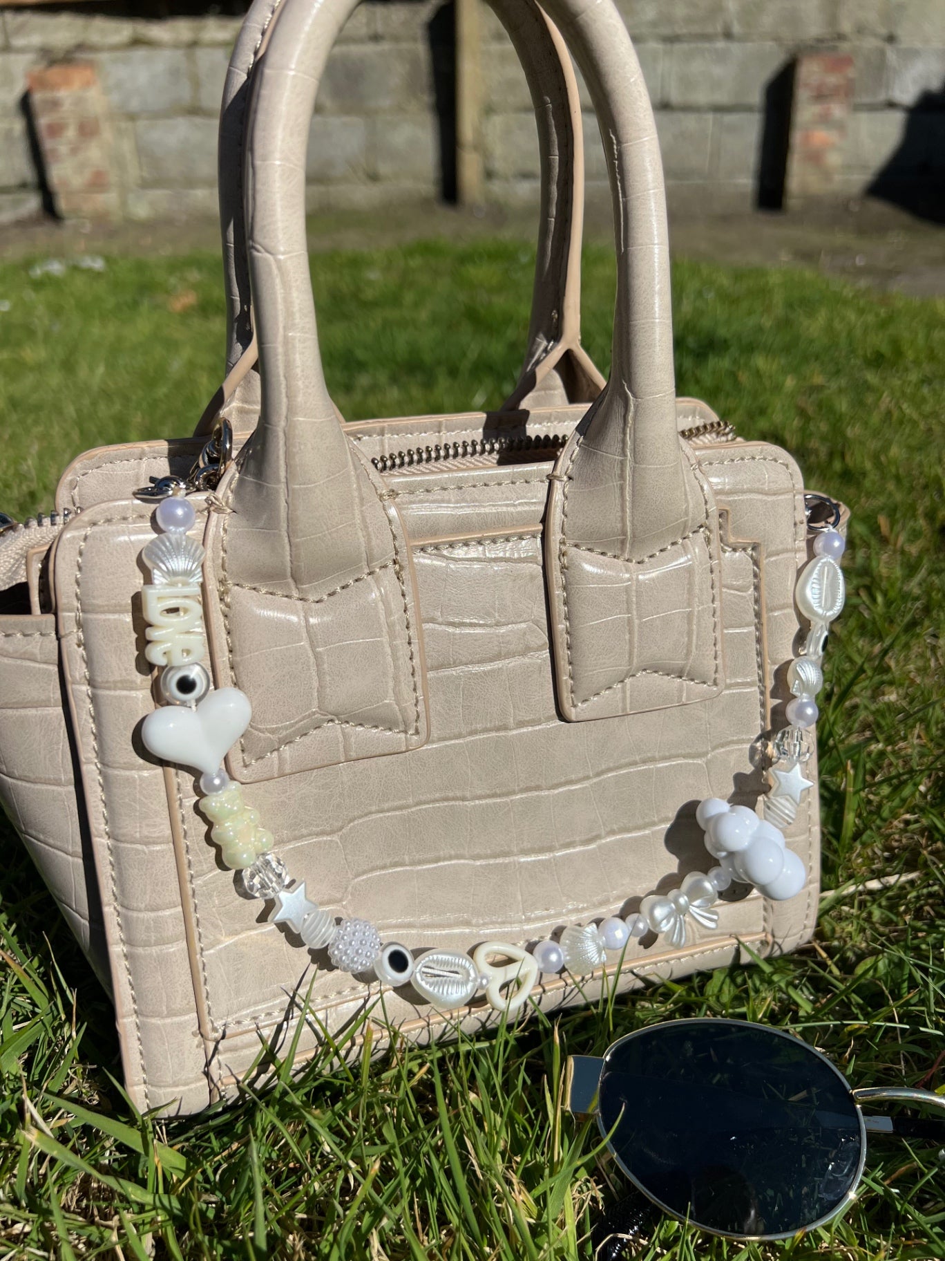 White Dream bag charm - silver hooks
