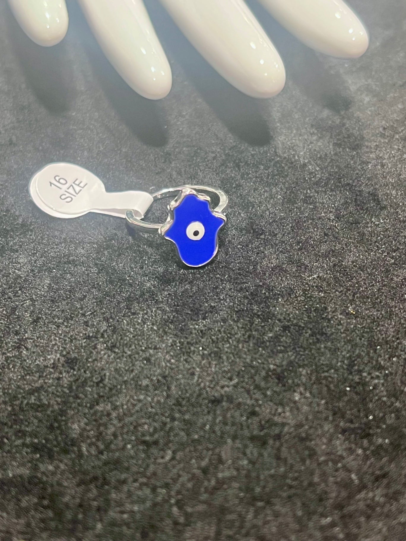 Silver Blue Hamsa Ring size 16