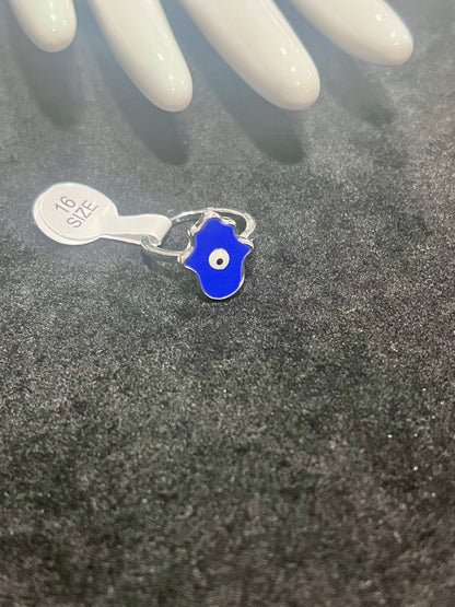 Silver Blue Hamsa Ring size 16
