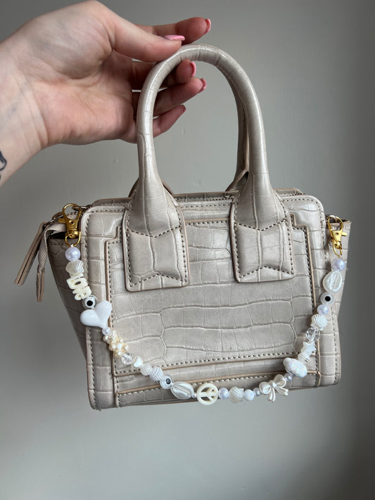 White Dream bag charm - gold hooks 