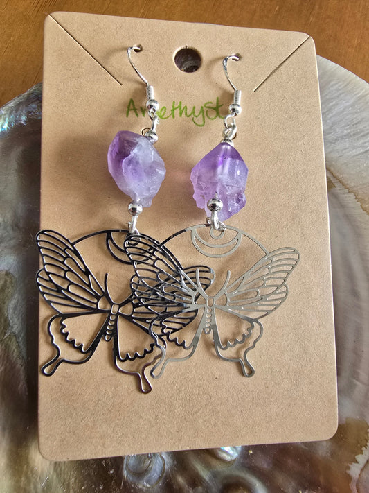 Raw amethyst butterfly earrings 
