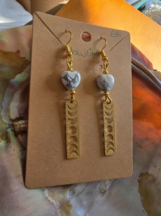 Howlite heart moon phase earrings 