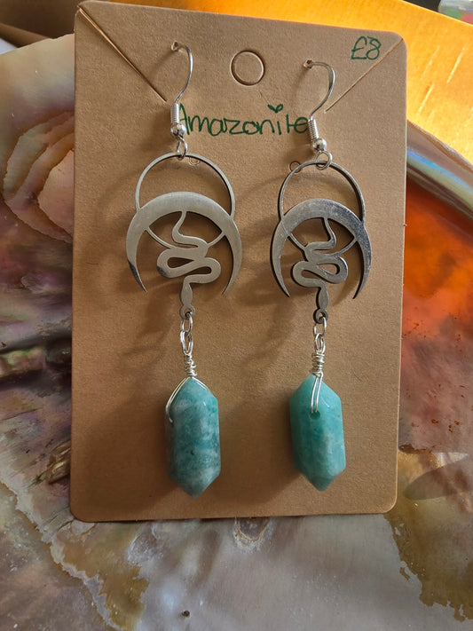 Amazonite mini tower snake earrings