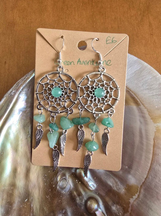 Green aventurine dream catcher earrings 