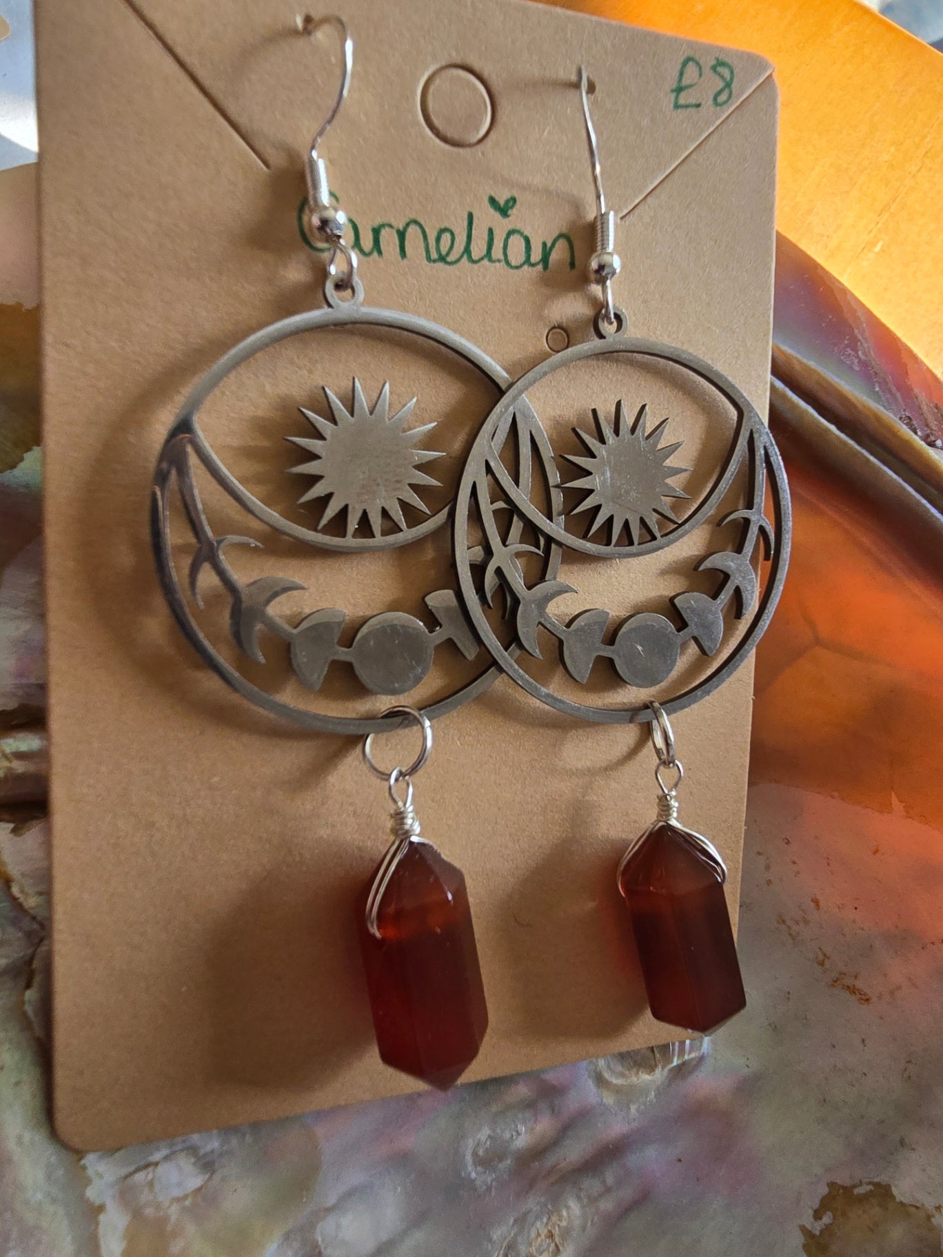 Carnelian moon phase earrings 
