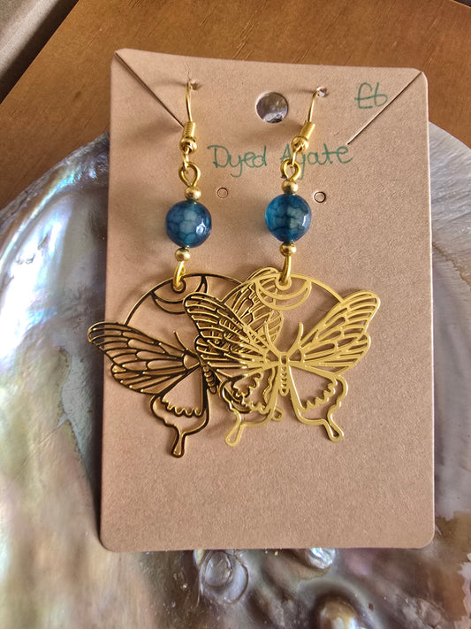 Dyed agate butterfly earrings 