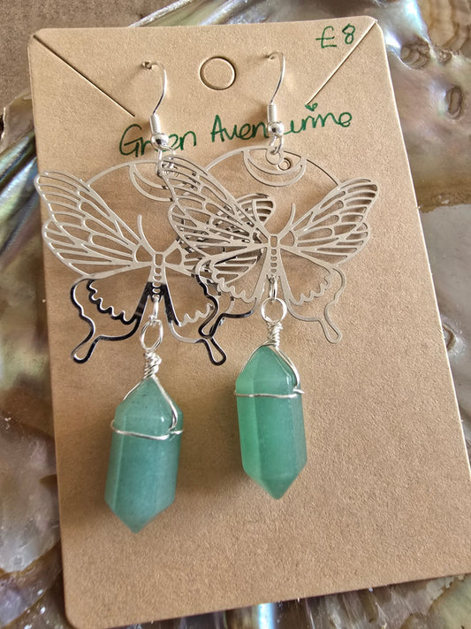 Green aventurine butterfly earrings 