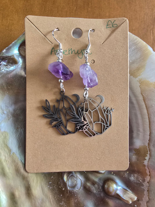 Raw Amethyst crystal earrings 