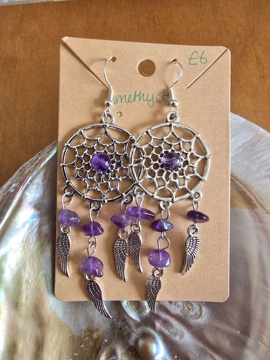 Amethyst dream catcher earrings
