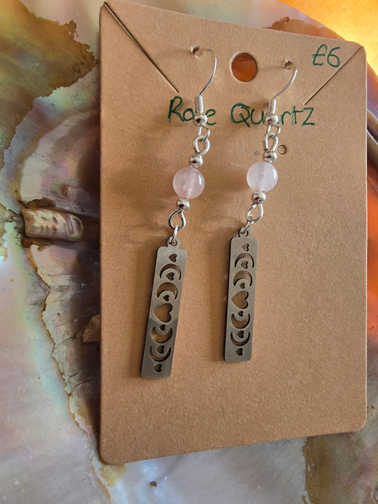 Rose quartz moon phase earrings 