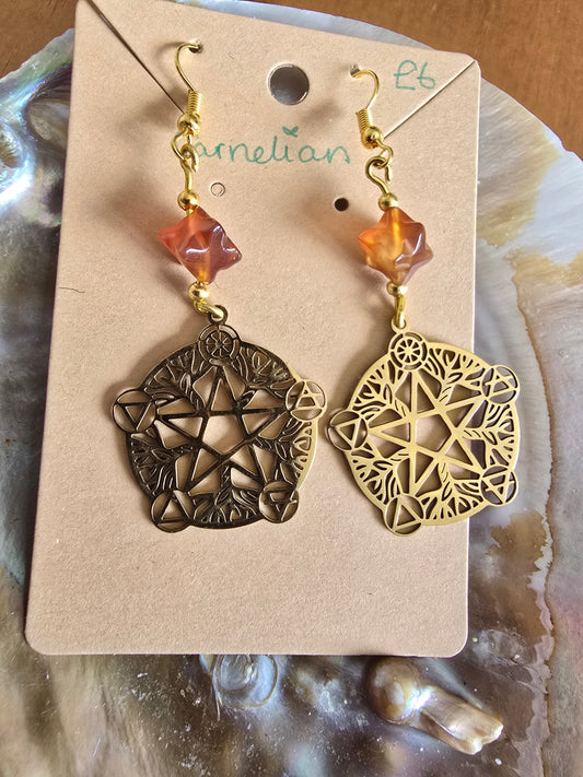 Carnelian pentacle earrings 