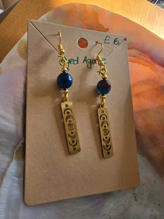 Dyed blue agate moon phase earrings 