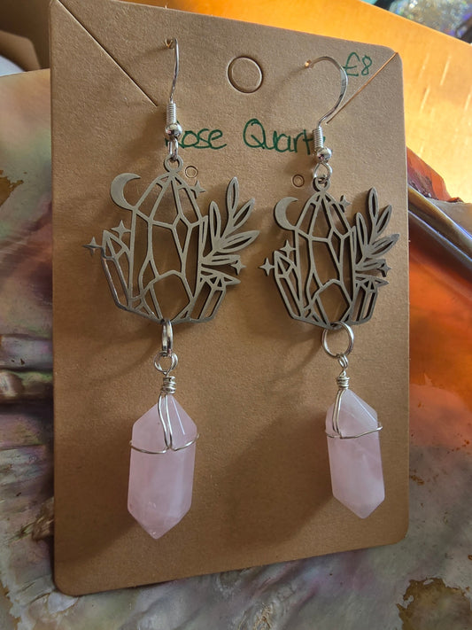 Rose quartz mini tower earrings 
