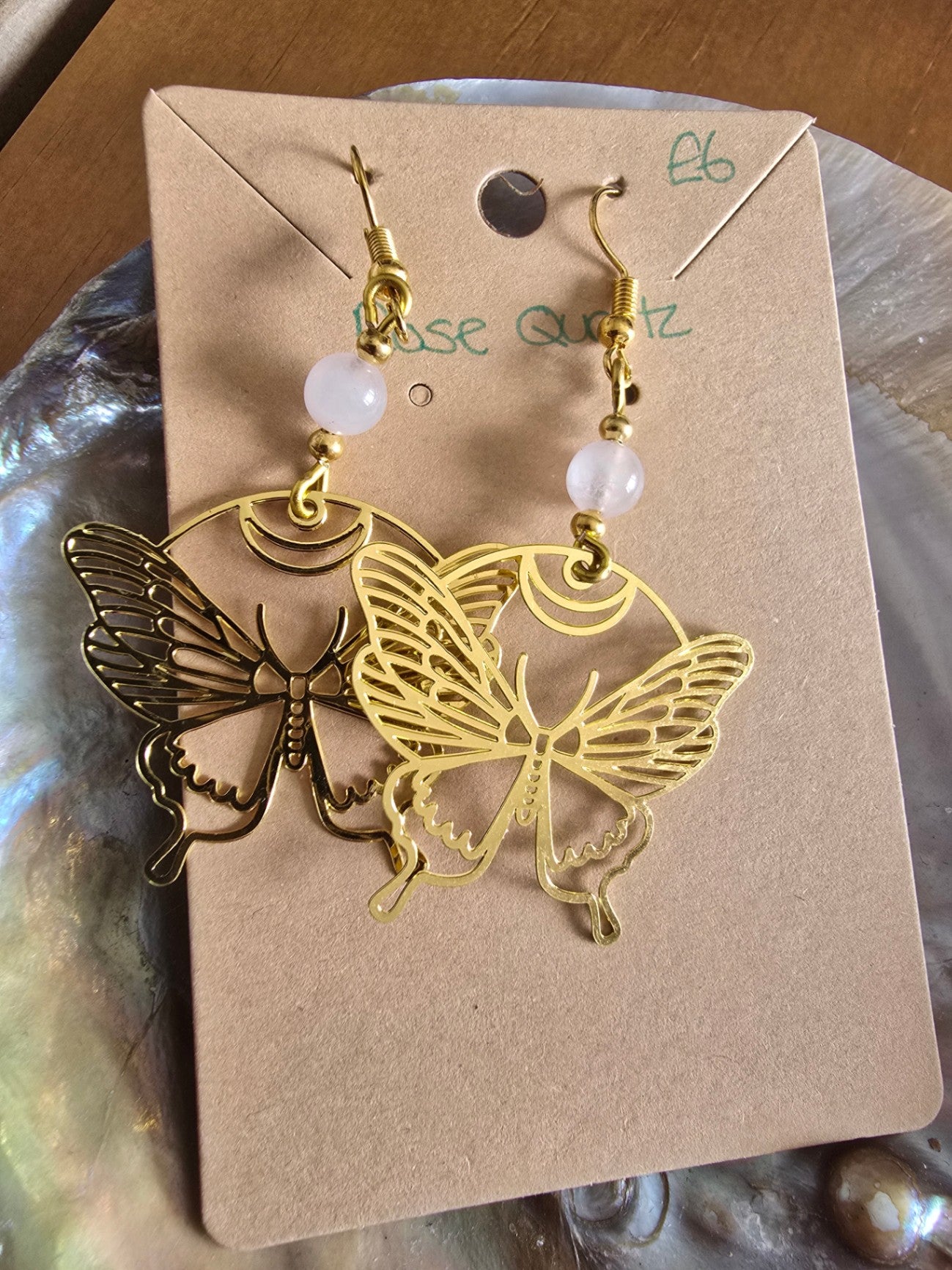 Rose quartz butterfly earrings 