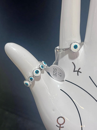 Solo Blue Silver Evil Eye Ring Size 18