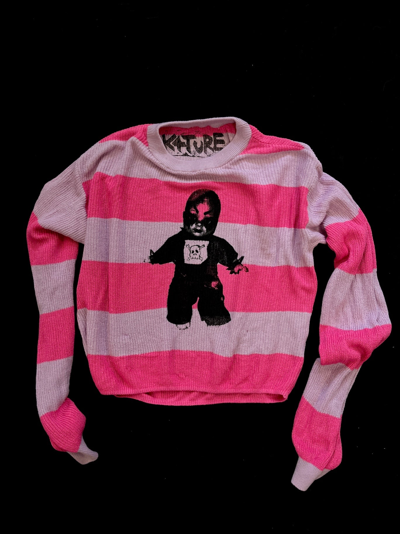 K4TURE pink & purple striped jumper with baby graphic