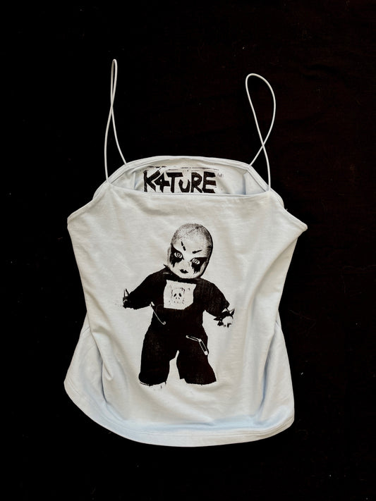 K4TURE light blue spaghetti strap top with baby graphic