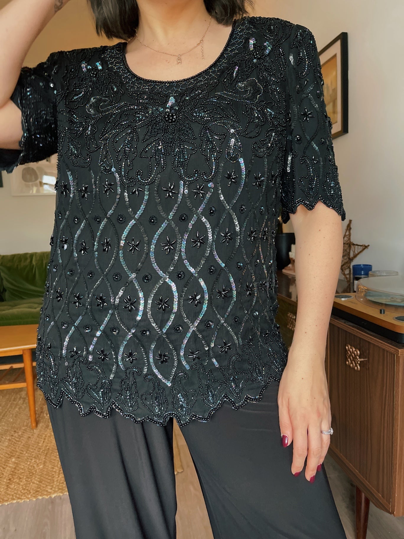 Vintage Black Beaded Top