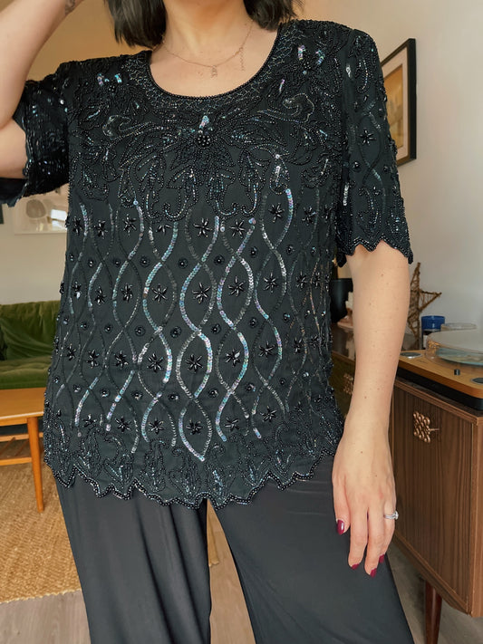 Vintage Black Beaded Top