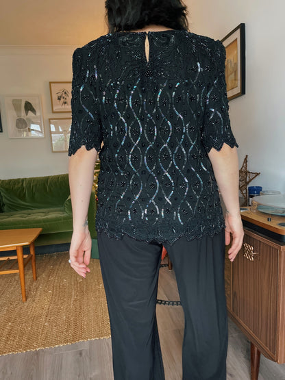 Vintage Black Beaded Top