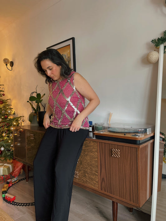 Vintage Beaded Pink Top