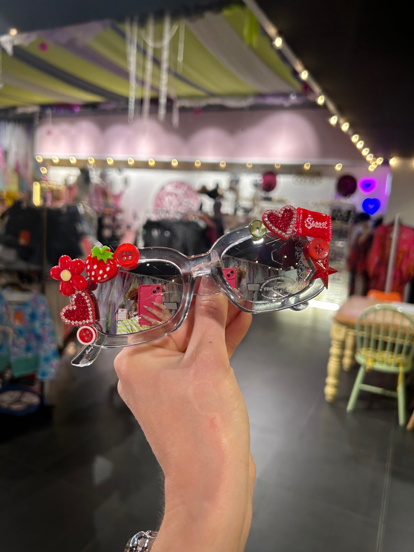 Sunglasses Clear with red and green embellishments
