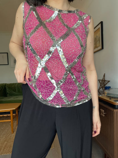 Vintage Beaded Pink Top