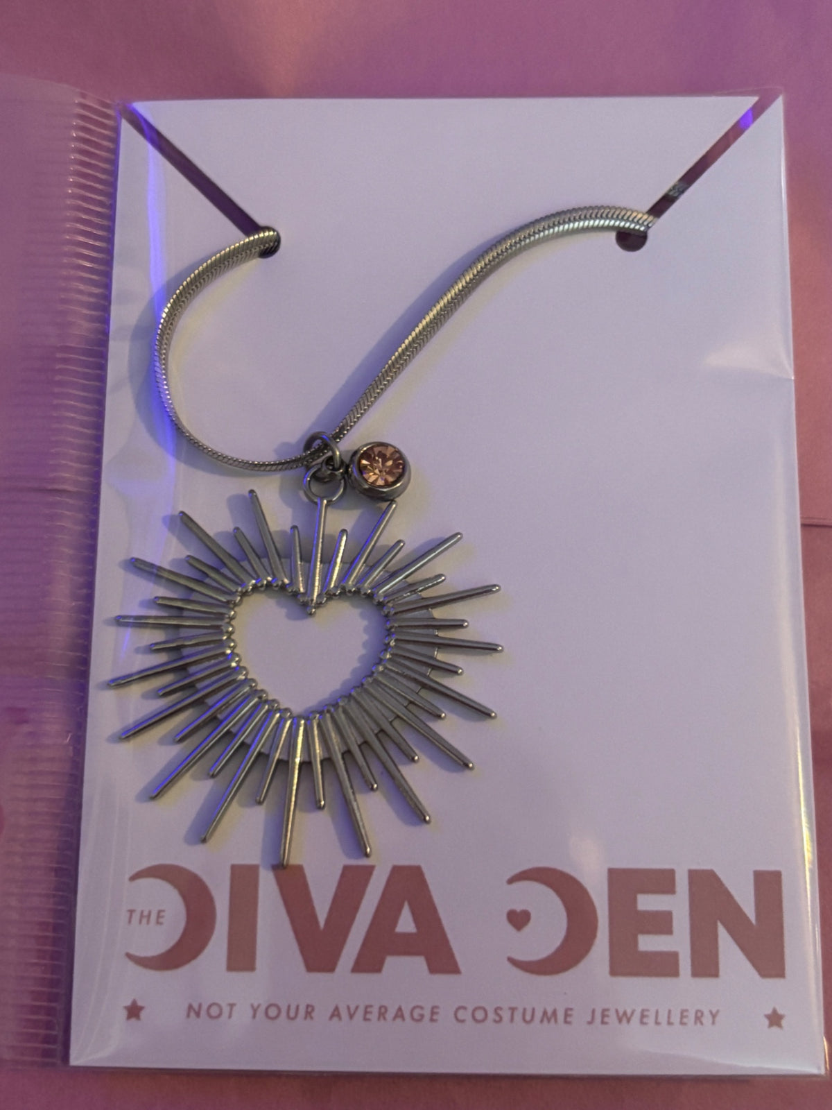 Sunburst Heart pendant necklace with amber crystal pendant