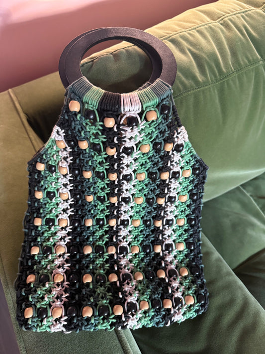 Vintage Beaded Green Bag