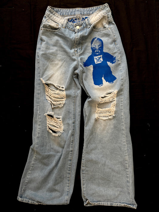 K4TURE baby Katy print blue baggy jeans 
