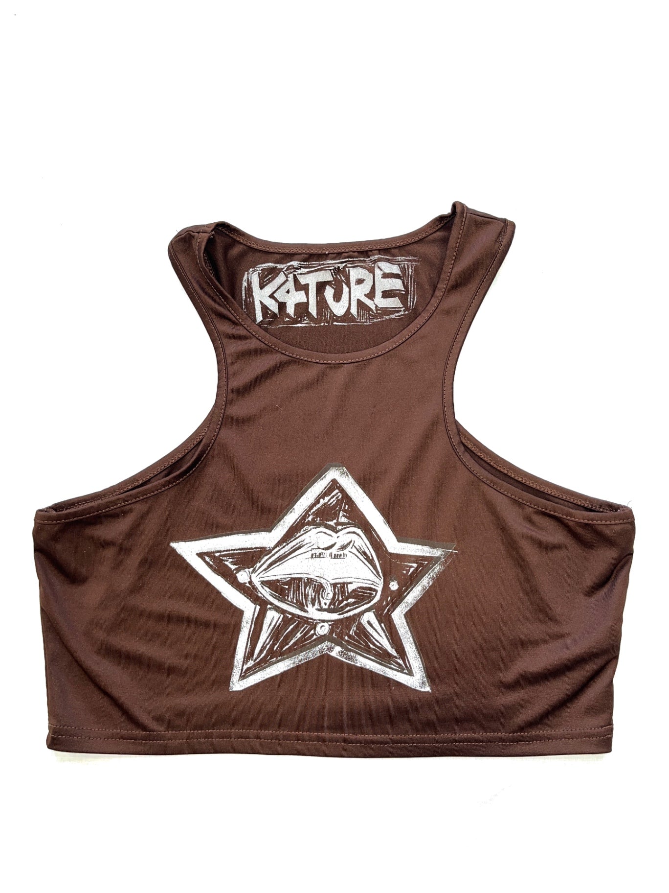 K4TURE brown racer top with lips graphic