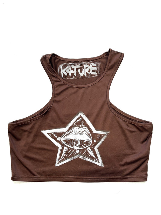 K4TURE brown racer top with lips graphic
