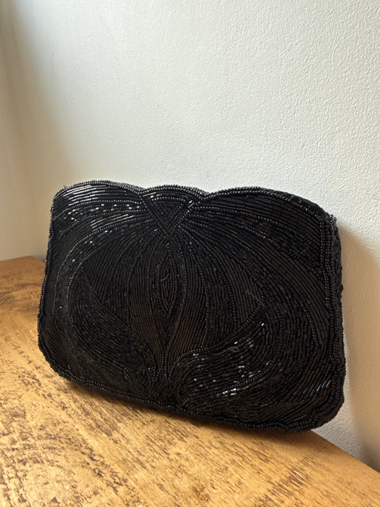 Vintage Black Beaded Clutch 