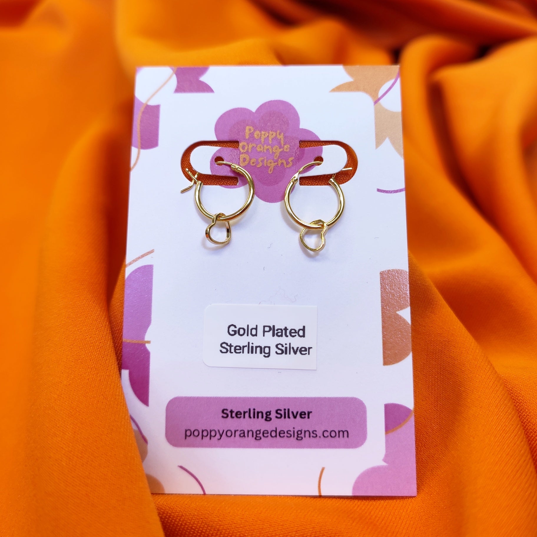 Gold Heart Charm Hoops