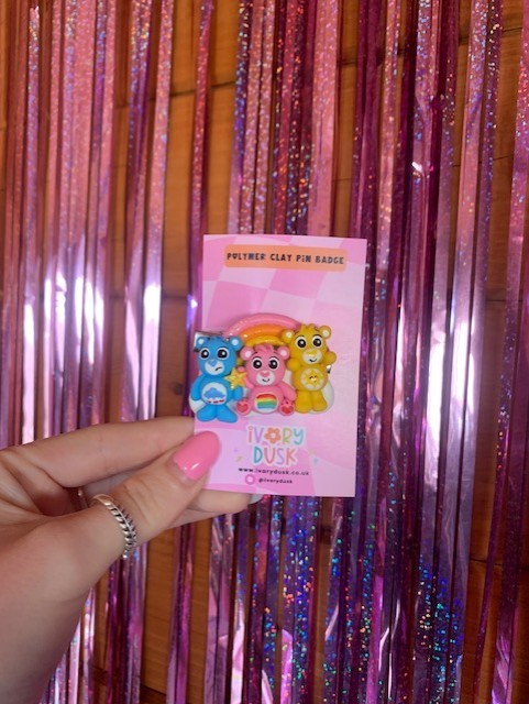 rainbow bears polymer clay hair clip