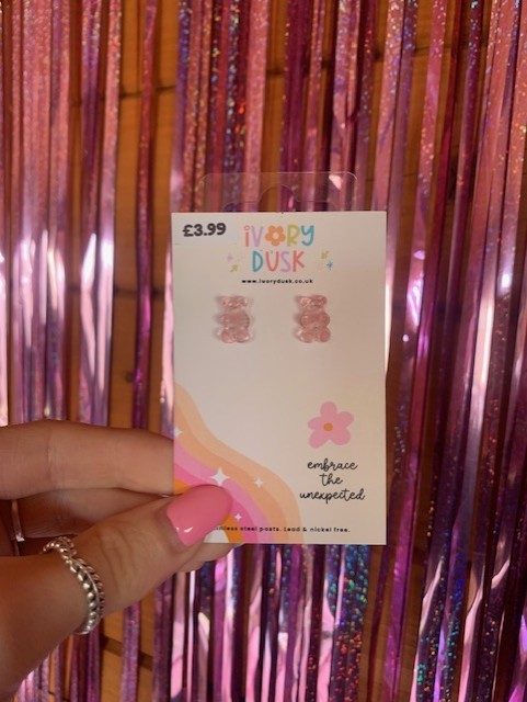 pink gummy bear stud earrings