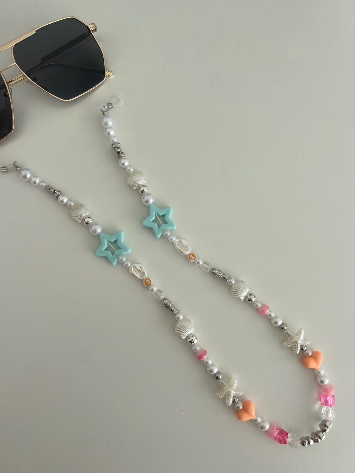 Bright pearl sunglasses strap - silver