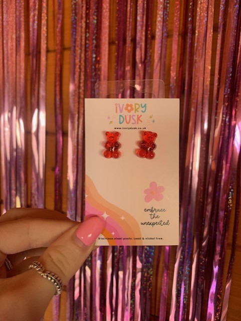 large red gummy bear earrings