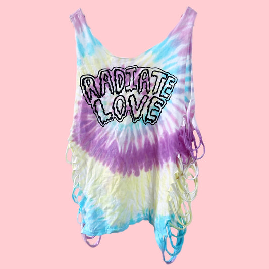Radiate Love tie dye side slash vest top - surf