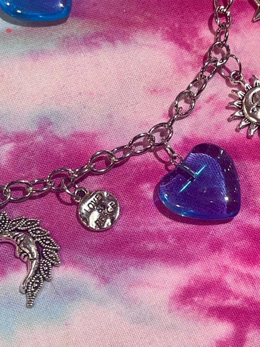 Silver T-Bar Moon Charm Bracelet