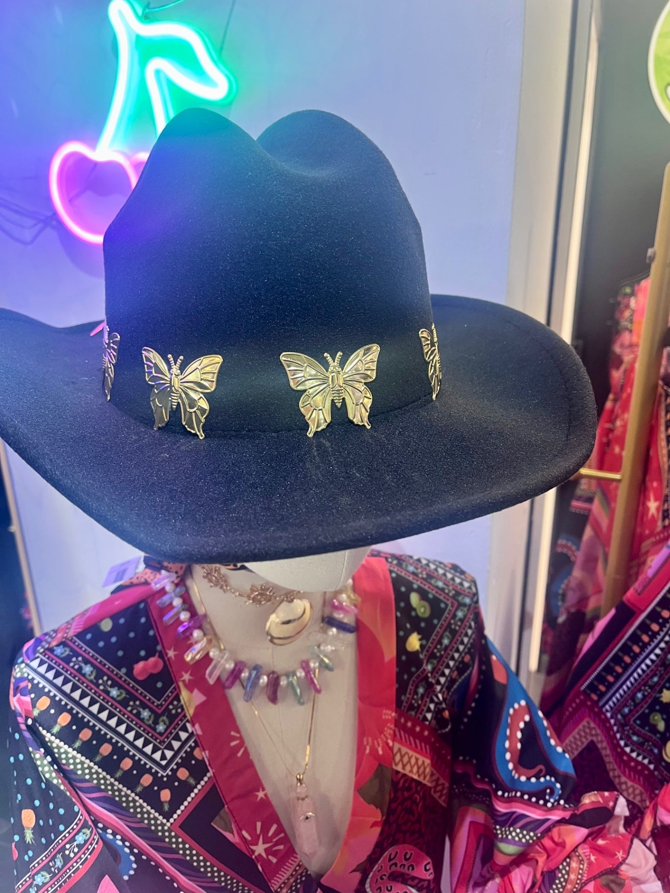 Black Gold Butterfly Cowboy Adjustable Hat 