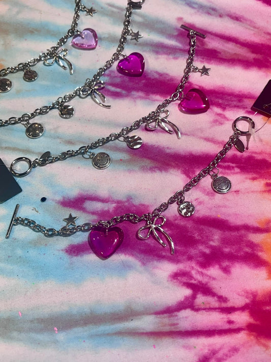 Silver T-Bar Bow Charm Bracelet