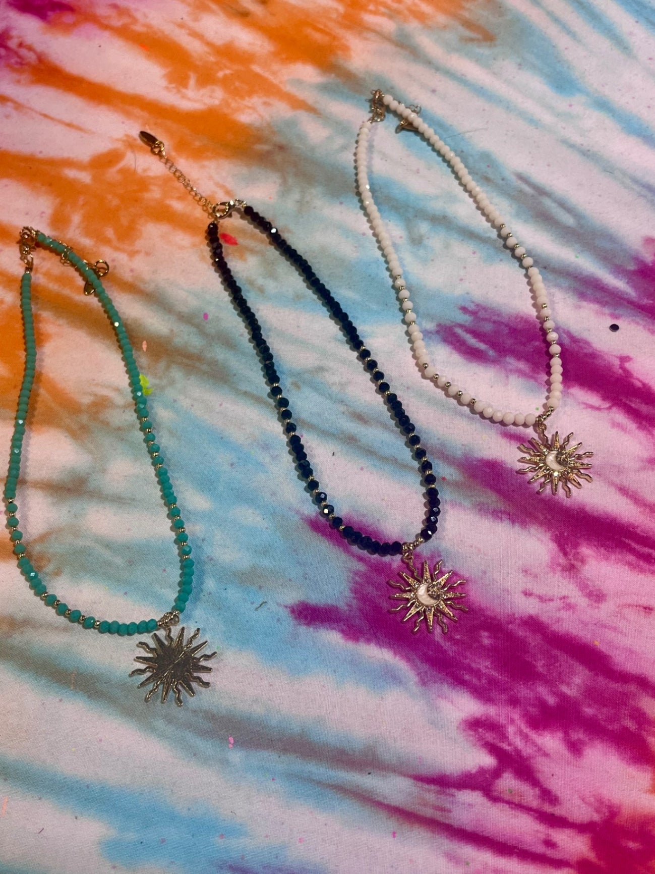 Crystal Sun Charm Necklace Blue
