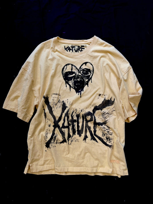 K4TURE yellow gothic text oversized tee