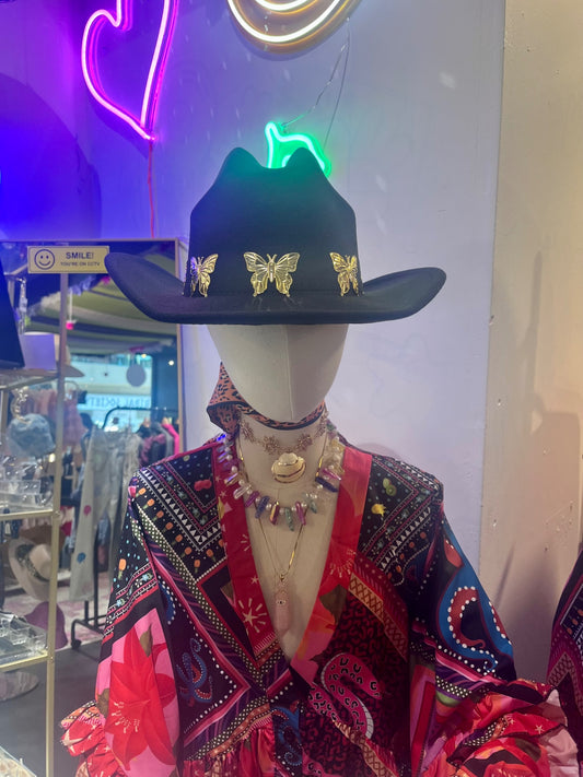 Black Gold Butterfly Cowboy Adjustable Hat 