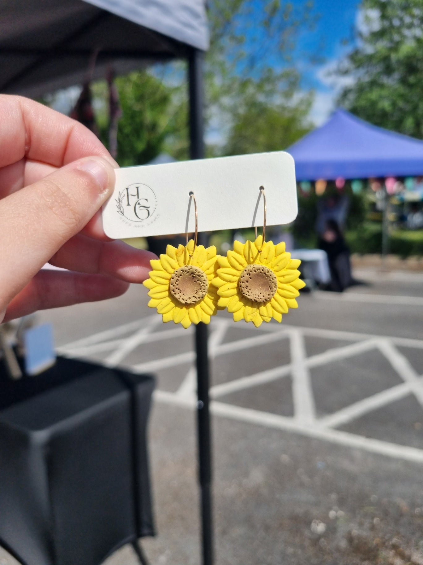 Bright sunflower hooped earrings