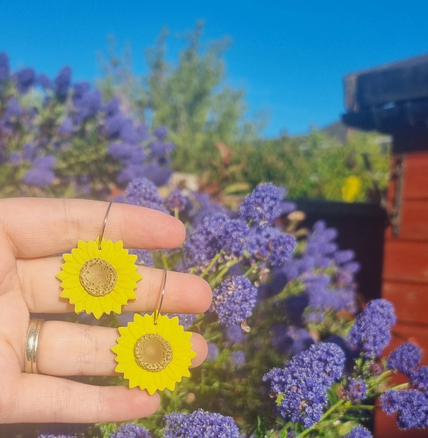 Bright sunflower hooped earrings
