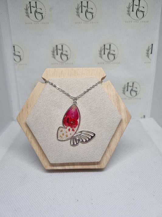Real flowers butterfly necklace