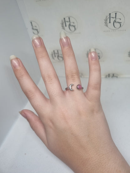 Adjustable cresent moon ring with lilac stone