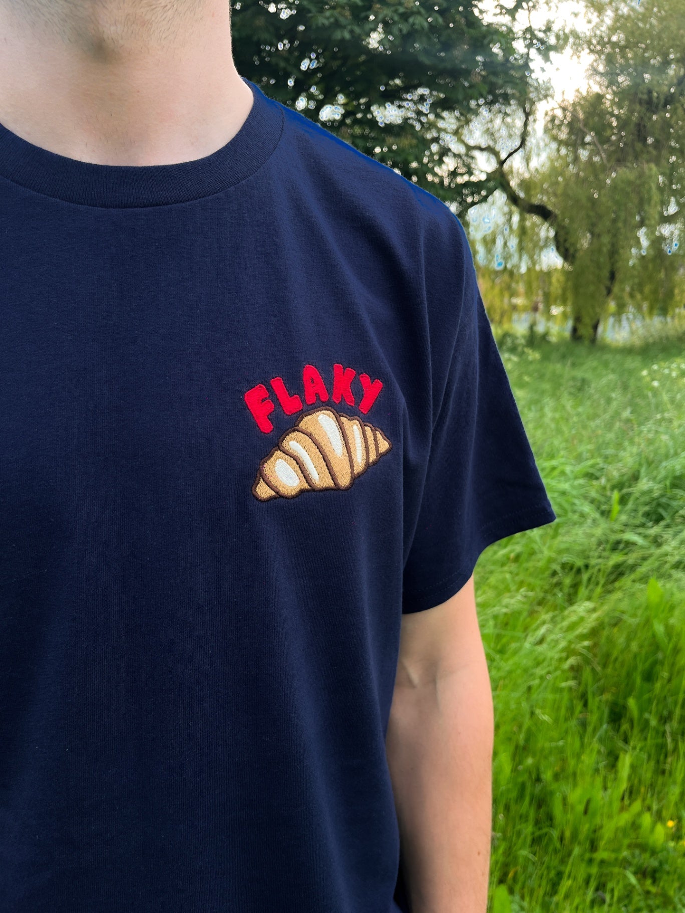 Unisex Flaky Croissant Embroidered T-Shirt - Small